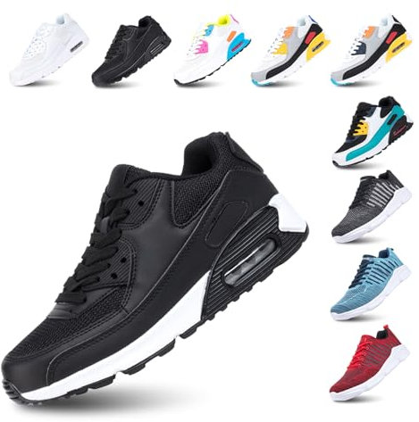 Hitmars Laufschuhe Herren Damen Turnschuhe Licht Dämpfung Air Sportschuhe rutschfest Atmungsaktiv Fitness Sneakers E-SchwarzWeiss 45