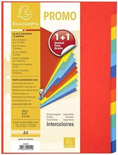 Exacompta 2 divider sets recycled card 12 blank tabs A4