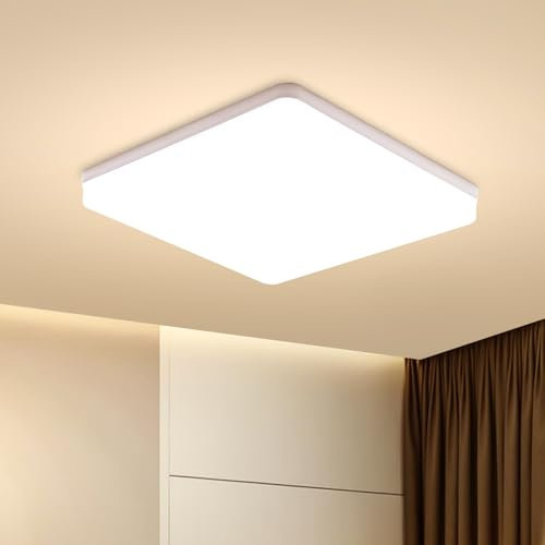 30cm LED Deckenleuchte Schlafzimmer, 48W Deckenlampe Badezimmer, Ceiling Light Quadratisch Helle Zimmerlampe, Leuchten Warmweiß 4320 Lumen, Room Deckenbeleuchtung, für Keller, Kitchen und Abstellraum