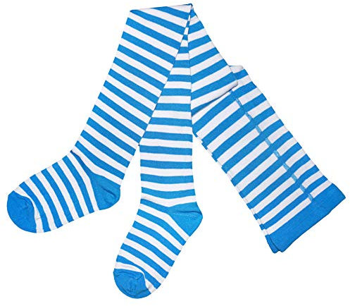 Weri Spezials Baby und Kinder Strumpfhose für Mädchen mit Ringel in verschiedenen Design- und Farbvariationen. (134-146, Weiß-Blau)