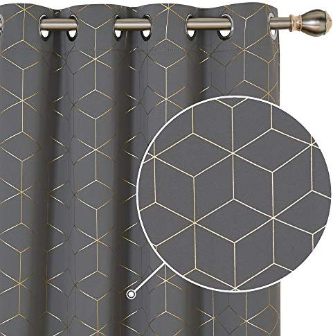 Deconovo Verdunkelung Vorhänge Kälteschutz Thermogardine Hitzeschutz Dicke Thermovorhang, Blickdicht Gardinen, Wohnzimmer mit Ösen, 138x132 cm(HöhexBreite), Hellgrau, 2er Set