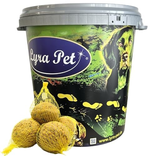 Lyra Pet® 100 Meisenknödel mit Netz je 90 g = 9 kg Neue Ernte + 30 L Tonne | Ganzjähriger Energiespender - Nährstoffreiches Wildvogelfutter - Fettfutter für Sommer & Winter - Mit Netz zum Aufhängen