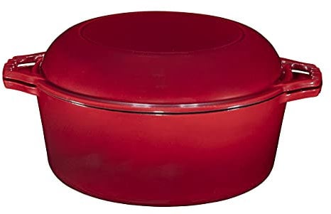 Bruntmor Olla holandesa de 7 cuartos de galón con tapa, utensilios de cocina ovalados esmaltados de hierro fundido 2 en 1 con parte superior de sartén, horno holandés esmaltado para pan, hornear