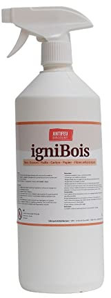 Spray Ignifuge Anti Feu pour Bois - Attestation M1 Fournie - Prêt à l'emploi, à pulvériser - 1L = jusqu’à 5,7m2 de bois ignifugé - Fabrication Française.