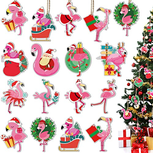 Chunful 24 rosa Flamingo Weihnachtsschmuck mit Nikolausmütze – dekorative hängende Ornamente für Weihnachtsbaum & Party