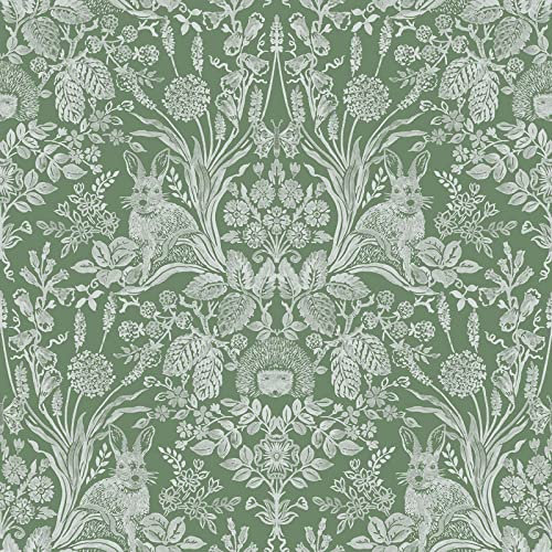 World of Wallpaper Harlen Woodland Damask Wallpaper Animals Leaves Wall Paper for Walls Living Room, Lounge, Bedroom, Hallway, Feature Wall 50342 (Green)