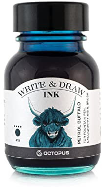 Octopus Write and Draw Ink 419 Petrol Buffalo, wasserfeste Tinte zum Schreiben und Zeichnen, Kalligraphietinte, lichtechte Zeichentusche für Füllhalter, petrol, 50 ml