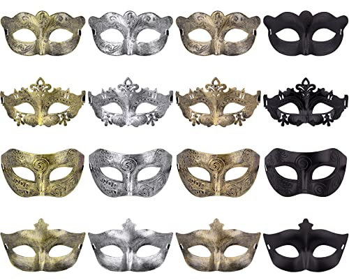 FEQO 16 Pièces Masque Vénitien Antiques Vintage Masques Mascarade Rétro Vénitienne Bal Masqué pour Les Yeux Carnaval Halloween Party