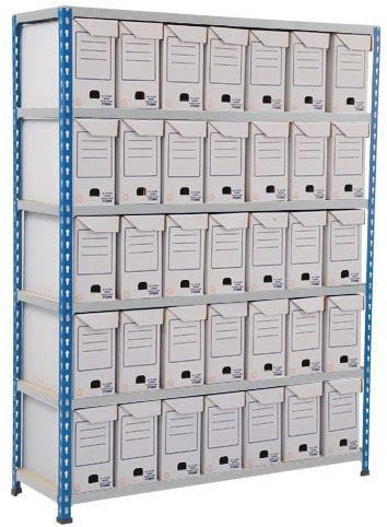 Horison Industries Medium Duty Industrial Shelving Unit for Storage - Garage Storage Shelves - Racking for Shed and Van - with 6 Tier - Flip Top Storage Bays With 35 White Bins 1600x1220x380mm