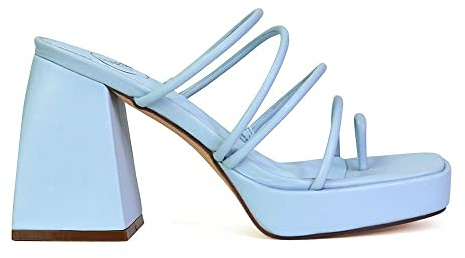Womens Block Heel Sandals Ladies Strappy Square Toe Post Platform Blue Shoes Size 6