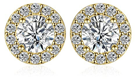 JewelryPalace Rund 1ct Moissanite Halo Ohrstecker Silber 925 Damen, Simulierter Diamant Braut Schmuck Set, Ohrringe Silber Mädchen Edelstein,Ohrstecker Silber Klein mit Stein Geschenk Frauen Vergoldet