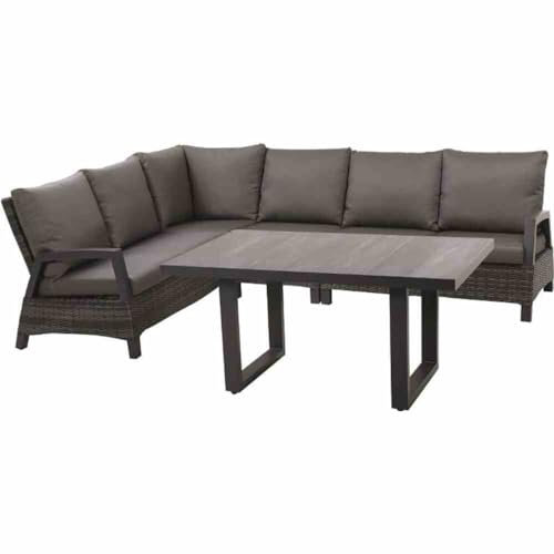 Siena Garden Taranto Loungeset, anthrazit matt/Wood Grey, Alu/Gardino®-Geflecht, 5 Personen, inkl. Tisch