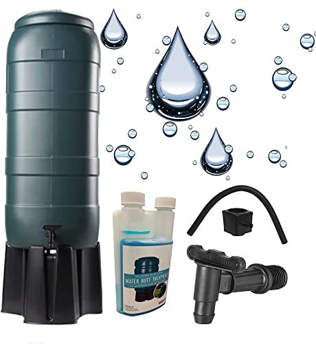 Medium Large & Extra Large Water Butt Barrels Rain Water Collectors Complete With Treatment Cleaner Special Formula UV Blocker (150L Water Butt + 1 Treatment Bottle)