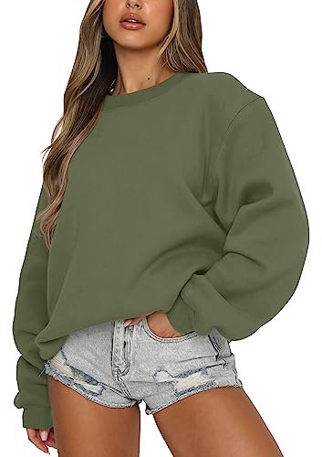 Fanway&EC Damen-Sweatshirt, langärmelig, Rundhalsausschnitt, übergroßer Pullover, Kapuzenpullover, Herbst-Top, Grün (Army Green), S