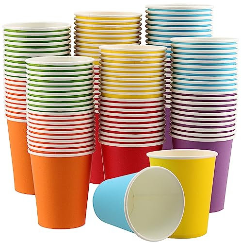 ZOENHOU 120Pcs Multicolor Paper Party Cups, 250ml Coloured Paper Cups, Paper Drinking Cups for DIY Projects, Parties, Weddings and Events, 6 Colours