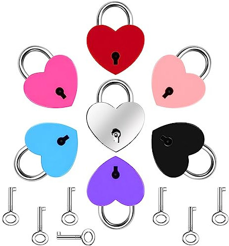 Kofferschloss mit Schlüssel 7 Stück Mini Gepäckschloss Herzen Vorhängeschloss Bunte Kofferschloss Sicherheitsschlösser für Gepäck Tasche Reisekoffer (3.2 * 2.5cm)