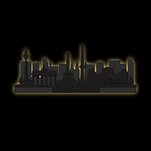 Namofactur Skyline Stadtsilhouette LED Holz Wanddeko beleuchtet | Individuell Personaliert | Wähle aus 3 Größen (Berlin)