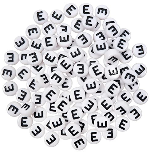 TOAOB 500 Stück 4x7mm Buchstabenperlen Vokale Weiß Buchstabenperlen E Rund Acryl Spacer Perlen für Schmuckherstellung