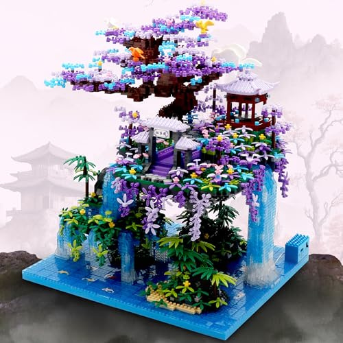 DAFDAG The Moon Palace Chinese Architecture Micro Building Blocks Set with LED Lights, 4574PCS Cherry Blossom Tree Model Kit, Collectible Cultural Gift for Adults & Teens