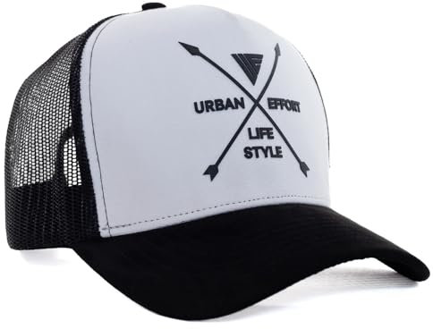 Urban Effort Lifestyle Trucker Hüte für Männer & Frauen, verstellbare Baseball-Mesh-Mütze – Moderne und Bequeme Herren-Kappe zum Verschließen, Schwarz/Weiß, M