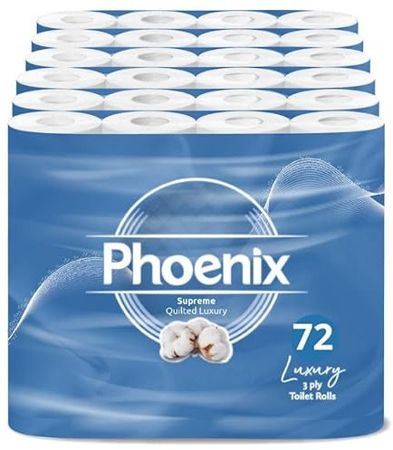 72 Phoenix Soft Luxury Toilet Rolls Bulk Buy - Quilted White 3 Ply Toilet Paper - Pack of 72 Toilet Tissue (12 x 6 Packs) (Supreme Unscented)
