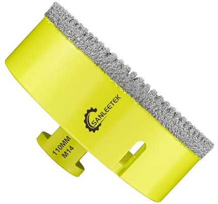 Foret Diamant Carrelage 110mm SANLEETEK Brasé Sous Vide Dentelé Scie Cloche Diamant pour Céramique Porcelaine Marbre Granit Perçage à Sec M14 Filetage