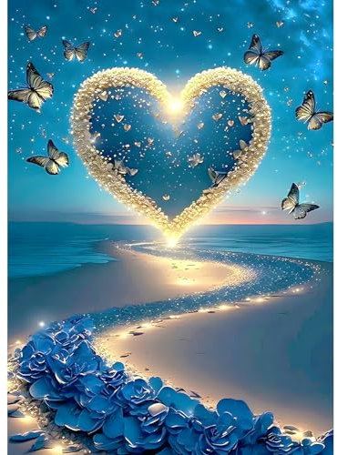 DPHERO Herz Diamant Painting Bilder für Erwachsene Kinder,5D Schmetterling Diamond Painting Set,DIY Strass Bilder Liebe Diamant Kunst Kits,Runde Steine Diamant Painting für Zuhause Dekor 30x40 cm