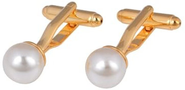 Manschettenknöpfe Herren, Manschettenknöpfe Golden Perle Runde Form Damen Schmuck Hochzeit für Hemd mit Geschenkbox