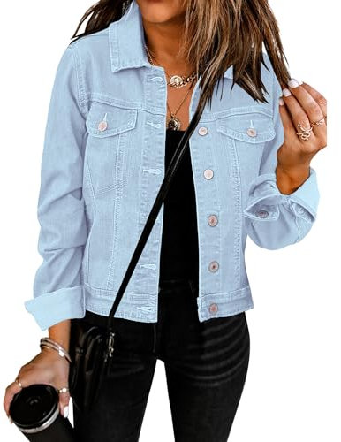 Vetinee Jacke Herbst Damen Herbst Jacke Damen Hellblau Größe XL Passt für EU 46-48