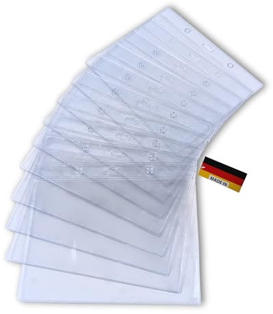 Schutz und Ausweishülle DIN A7 (105 x 74 mm Dokumente), horizontal tragbar, 10 Stück transparent - twist4® - in TOP Qualität (Querformat, 10)