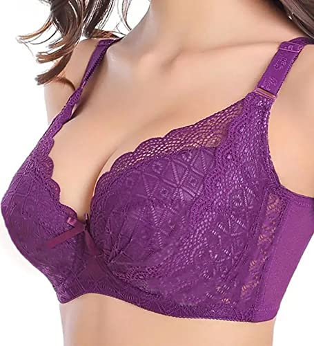 happyqueen Women's Push up Bra Plus Size 36D-48J Floral Lace Underwire Bra - WP-443 (UK, Cup & Band, D, 48, Purple)