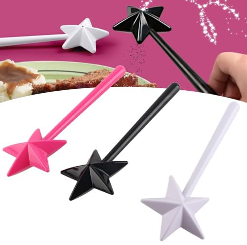 Paquete de 3 saleros y pimenteros con varita, salero y pimentero con forma de estrella, varita recargable, dispensadores de especias y condimentos, encantadores accesorios de