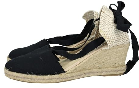 KOKIS 5310 Esparteñas de Lona para Chicas, cuña de 6cm, Cintas Ajustables y Puntera Cerrada, Color Negro, versátiles y cómodas, Hechas en España Mujer Alpargatas Negro 40