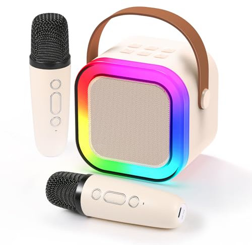 Fede Karaoke Machine for Kids Adults, Mini Karaoke Machine with 2 Wireless Microphones, Portable Bluetooth Speaker with Voice Changing Effects & LED Lights, Best Gifts Toys for Girls and Boys