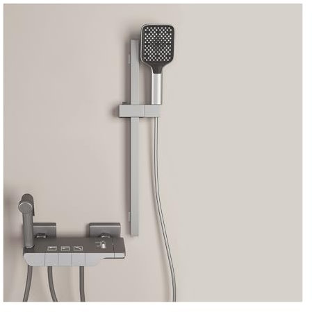 SWHC Rubinetto Vasca da Bagno con Doccetta, 3 Funzioni Miscelatore Doccia Cascata Miscelatore Vasca da Bagno Ottone Rubinetto Doccia da Muro con Doccetta per Bidet, 50cm Asta Doccia, Grigio