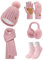 UMIPUBO Mütze Schal Handschuhe Damen Winter Strickmütze Wintermütze mit Bommel Lang Thermo Schal Fleece Gefütterte Touchscreen Handschuhe Plüsch Ohrenschützer Verdickte Socken-5 Stück Set (Rosa)