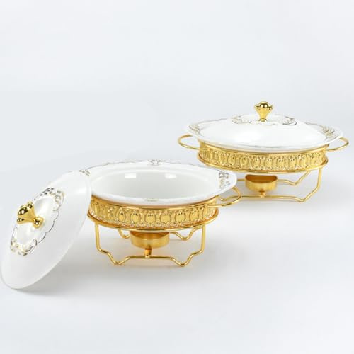 Buffet Heating Hot Pot Set - Catering Ceramic Buffet Warmer, Buffet Heating Container and Crock Pot, Restaurant Food Alcohol Heating Equipment for Catering Buffet Warming Tray(Size:1.5L,Color:Gold)
