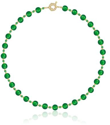AILUOR Perlen Edelstein Halskette für Frauen, Boho Regenbogen bunte Perlenkette Kropfband Natur stein Halskette Grün Perlenkette Sommer Handmade Beach Schmuck