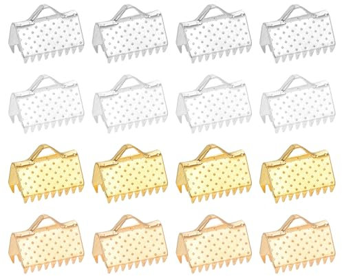 Sourcing Map 100Pcs 10mm Ribbon Crimp Clamps, Bookmark Pinch Ends, Fasteners Clasp Ends for Bracelet Necklace Jewelry Making, 4 Colors