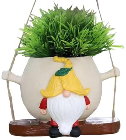 Jardinière de GNOME oscillante – Pot de jardinière succulente Mignon, Petite balançoire de Suspendue | Adorable Pot de Fleurs avec Un Design Unique, Pots d'intérieur Fantaisie pour décoration d