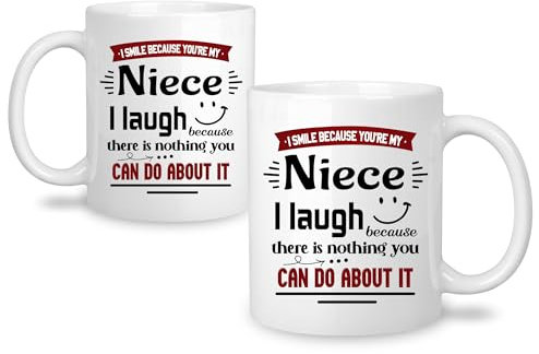I Smile Because You're My Niece Gift Mugs for Women Girls - Ideas for Niece Birthday, Wedding, Christmas from Aunt Uncle - Presents Coffee Cups Ceramic 11 oz White