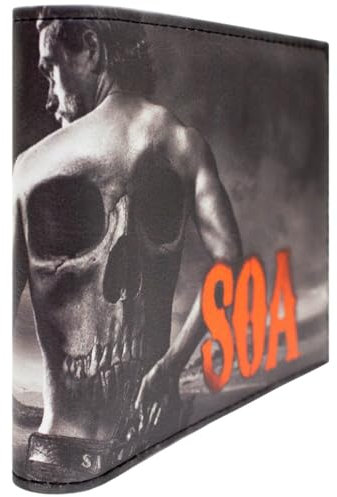PocketGear SOA Sons Club de Motociclistas Anarchy Estilo de Vida Biker Tatuaje de Calavera Billetera/Cartera Bi-Fold Monedero & Porta Tarjetas, Negro