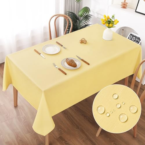 AooHome Tischdecke Abwaschbar, Gelb Tischdecken 130x160cm Leinen-Optik Tischtuch aus Polyester Wasserabweisend mit Lotuseffekt, Dauerhaft Kratzfest für Wohnzimmer, Esszimmer, Balkon, Garten