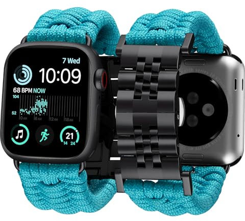 BINLUN Compatible con Apple Watch Correa 49mm 46mm 45mm 44mm 42mm 41mm 40mm 38mm Paracord Trenzada de Acero Inoxidable Correa Repuesto Apto para iWatch Ultra2 Ultra SE Series 11/10/9/8/7/6/5/4/3/2/1