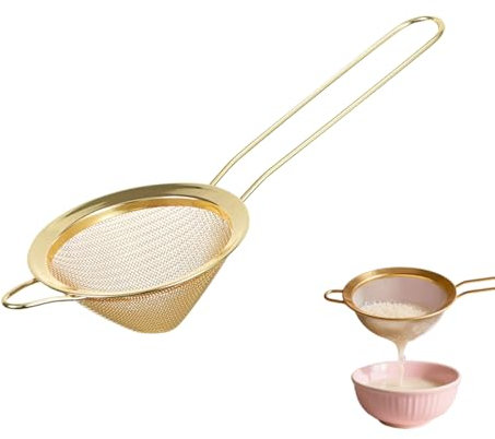 Matcha Sieve & Loose Tea Strainer | Metal Fine Mesh Stainless Steel | Mini Icing Sugar Sieve | Tea Filter | Small Matcha Sifter in Gold (1)
