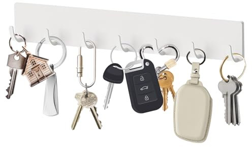 WPNCYK Key Holder for Wall, Key Hook, Wall Mounted with 7 Hooks, Ideal for bedrooms, bathrooms, and Kitchens (White)