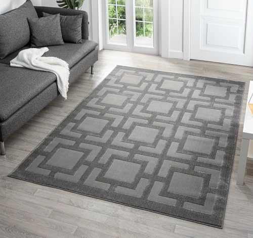 Vellure Modern Metallic Hallway Runner Rug, Maze Grey, 60x220cm