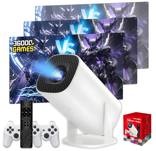 P30 Max Mini Beamer Klein 36000+ Spiele 14 Emulator,Gaming Projektor mit Controllern,Automatischer Trapezkorrektur Heimkino Beamer,WLAN Bluetooth,Android 11 Projector,1280 * 720P (Weißer Controller)