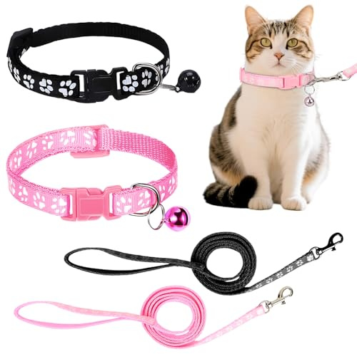 MOTIBACK Hundehalsband und Leine Set, 2 Stück Verstellbares Welpenhalsband mit Leine, Weiches Gepolstertes Halsband für Kleine Hunde, Pfotenabdruck Muster