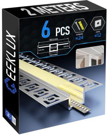 GEEKLUX LED Trockenbauprofil 6 x 2m und Led Profil Unterputz, Led Schiene aus Eloxiertem Aluminium, Led Strip Kanal für Streifen bis 12mm, Indirekte Beleuchtung Decke